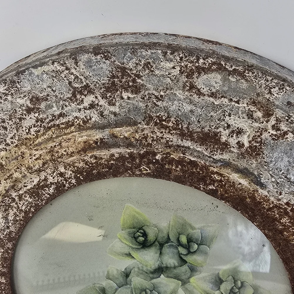 Vtg rustic metal‎ picture frame w/floral ornate farmhouse cottage garden hanging